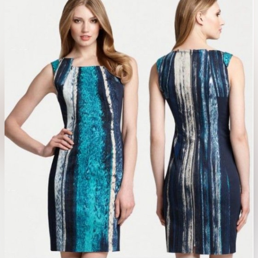 Elie Tahari Liv Shift Dress Abstract Print Sleeveless Business Casual Size 10